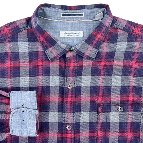 Tommy Bahama Canyon Beach Flannel Shirt Men's 3XL Red Plaid Button Long Sleeve - Picture 1 of 9